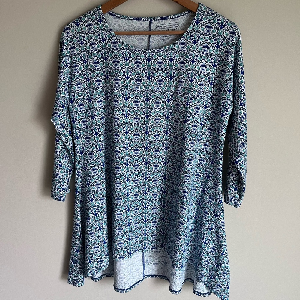 Coolibar Women's Blue and White Patterned Shirt Top UPF 50+ Size Small